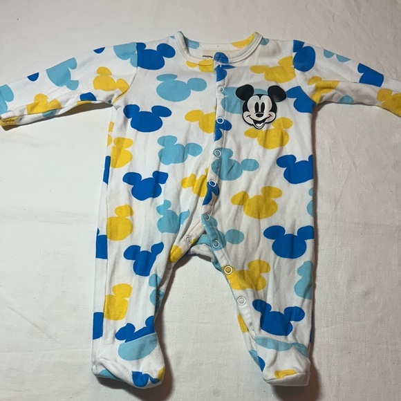 Disney X Babyoye - Mickey Mouse Blue and Yellow Footie Sleeper - Picture 1 of 3